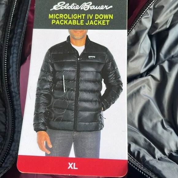 Eddie Bauer Men's Packable Jacket (Caviar/Maroon, XL) - Picture 3 of 5